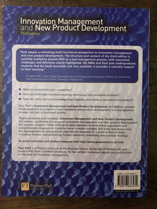 Innovatiom Management and New Product Management, 3rd edition, P.Trott