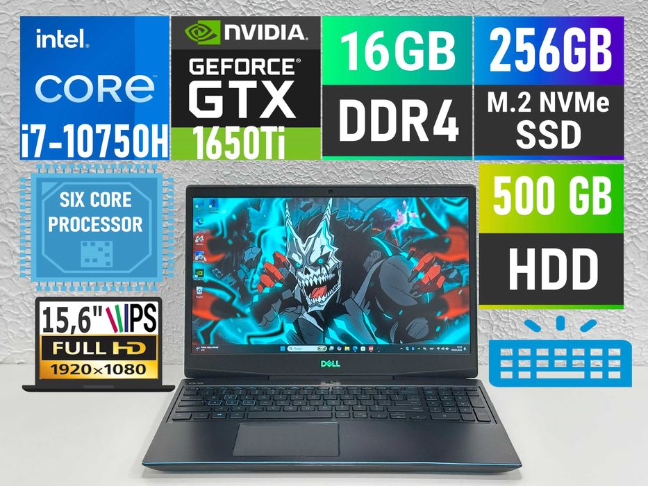 Ігровий Dell G5 5500/6(12)ядра I7-10750H/16Gb/256SSD+500HDD/GTX 1650Ti