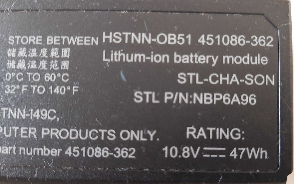 Bateria portátil  HP Compaq: 510, 511, 515, 516, 610, 615