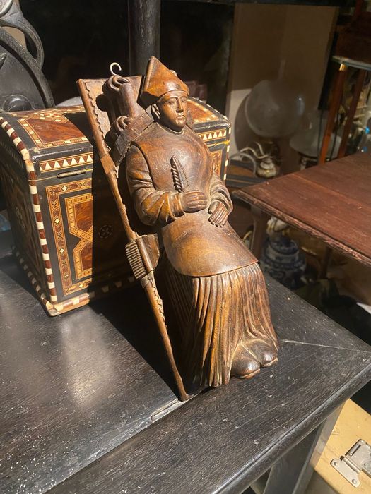 Escultura São Torcato Relicário Madeira Arte Sacra Séc XVIII 27 cm