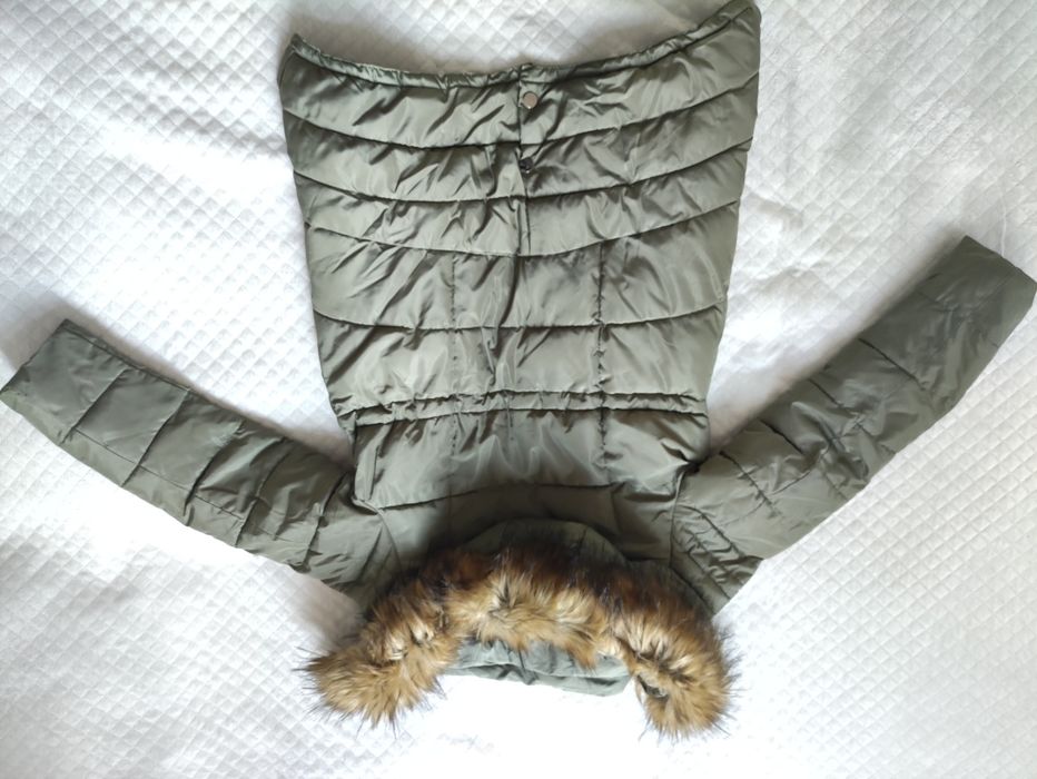 Kurtka parka damska jesień / zima z kapturem khaki rozm. S