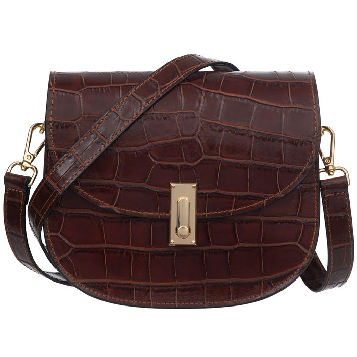 VERA PELLE torebka skórzana listonoszka kroko z paskiem V722 brązowa