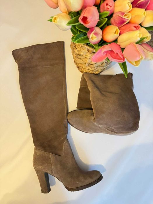 Buty kozaki damskie za kolano Geox zamszowe brązowe 38