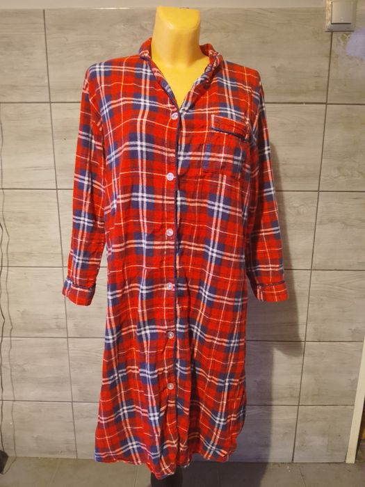 Ciepła koszula nocna flanelowa Emeelo w kratę, bawełna 100%,xl/XXL ( z metki l)