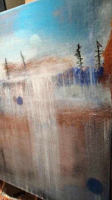 Abstrakcyjny obraz z elementami pejzażu