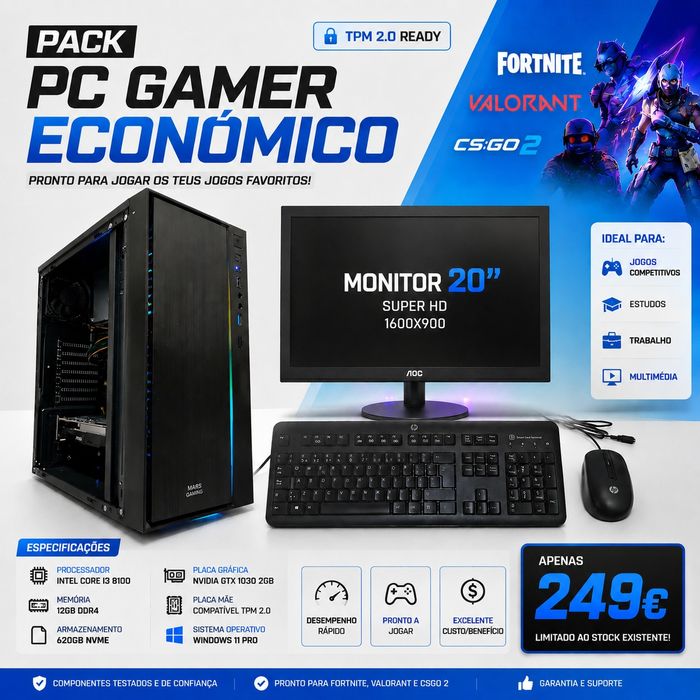Pack PC Gamer Core i3 8100 3,6 ghz + GT 1030+ 12gb+ SSD/HD 620gb