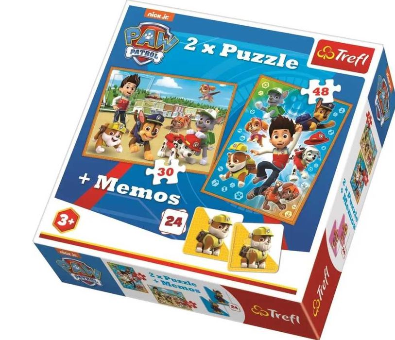 Puzzle Trefl 102 el Psi Patrol 2xpuzzle+memos - używane b. dobry