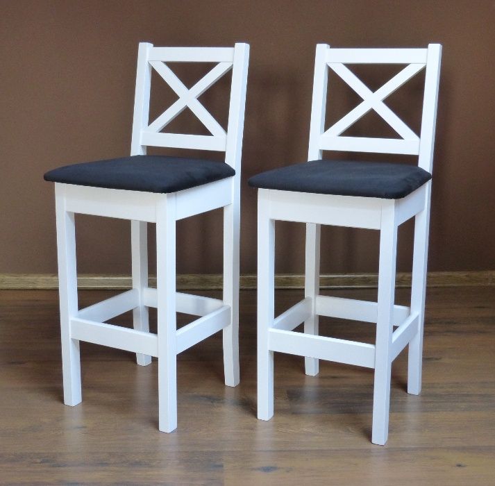 Krzesło barowe drewniane X biały wysokie 60 i 63cm białe krzesła hoker