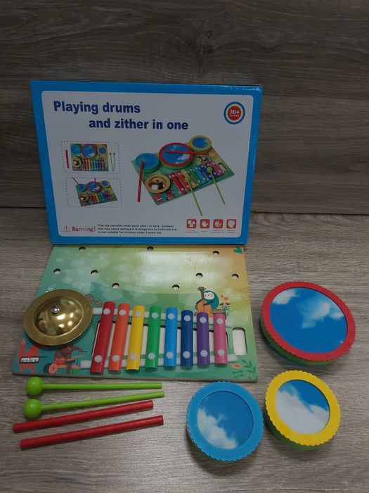 Nowy drewniany zestaw muzyczny ,perkusja ,bębenki ,cymbałki