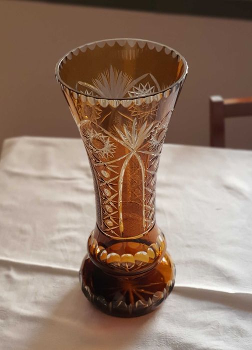Wazon, kryształ, pomarańczowo brązowy