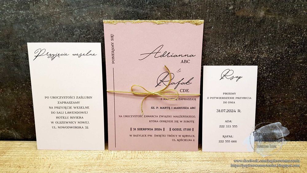 Zaproszenie ślubne z serii JEDNOKARTKOWE model 2 e: folia na głównej