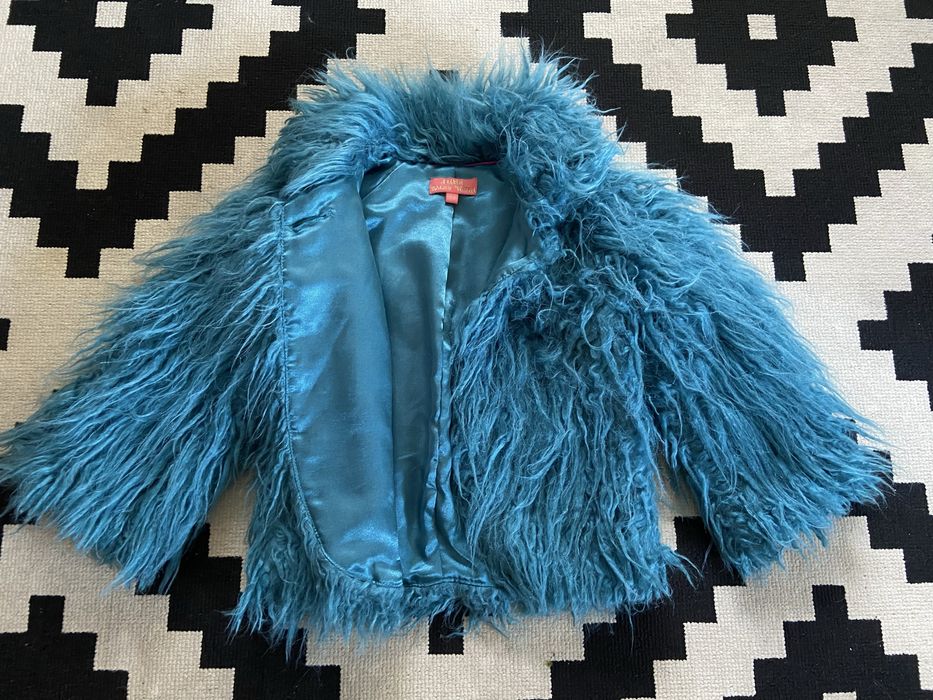 Miś Turkusowe sztuczne futerko bolerko 122 / 128 Długi włos