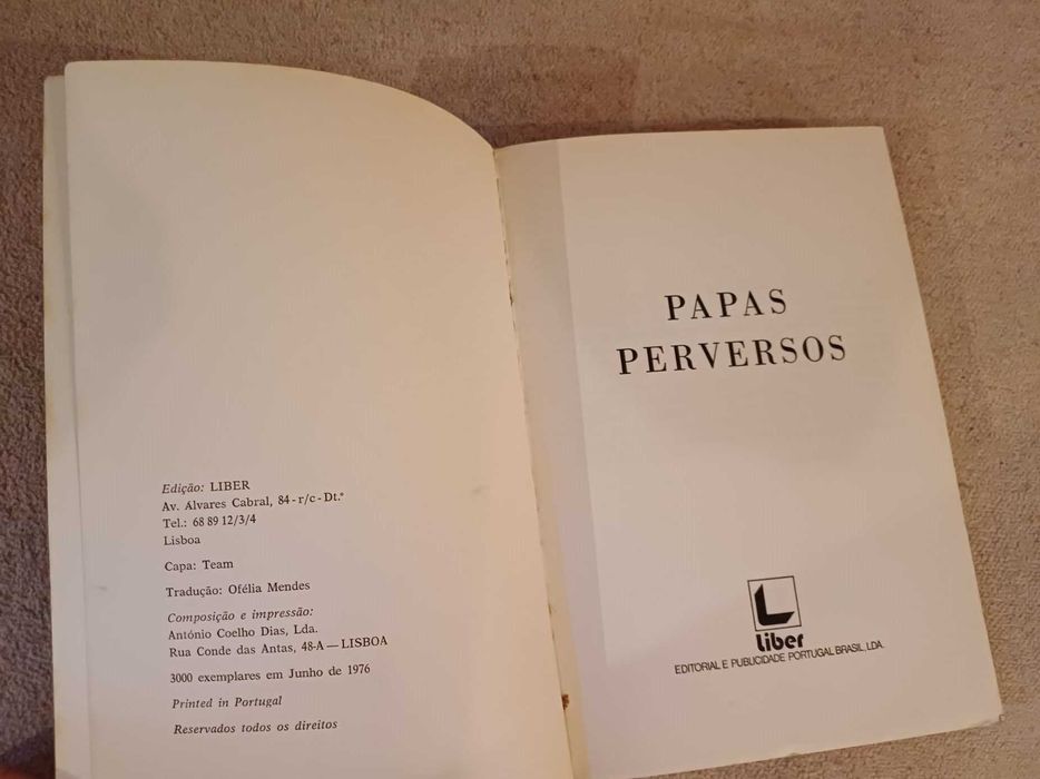Livro - Papas perversos, de E.R. Chamberlin. Ed LIBER 1976