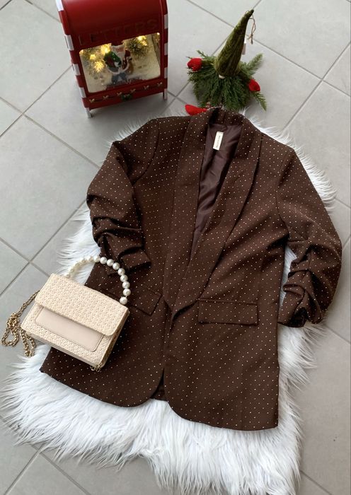 Marynarka blink blink czekoladowa z drapowanymi rękawami (M)