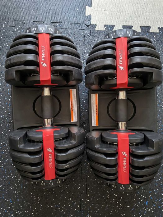 Hantle regulowane FIT4MED 2 × 24 kg – zestaw ze stojakami