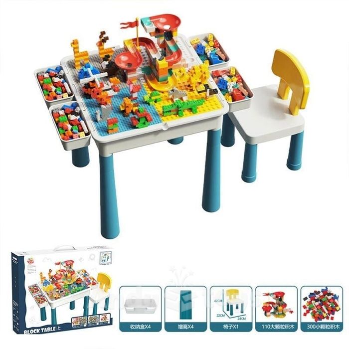 Ігровий столик зі стільчиком з конструктором  4 в 1, 410 дет