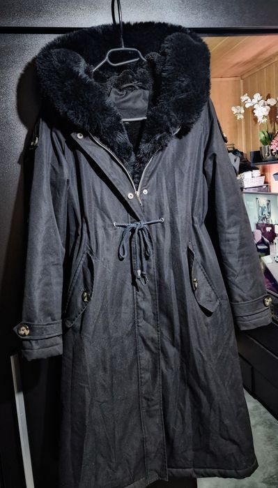 Czarna kurtka płaszcz parka XS 34