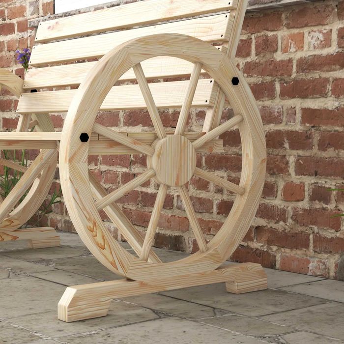 Banco de Jardim de Madeira com Apoios em Forma de Roda Carroça