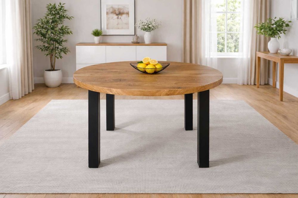 Stół Dębowy Okrągły LOFT, 100% Lite Drewno, Różne Wymiary, Rozkładany.