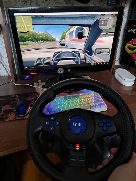 Руль для пк, игровой руль,  + педали — идеален для автосимуляторов