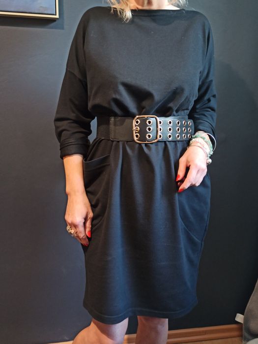 Czarna dresowa bawełniana sukienka S/M