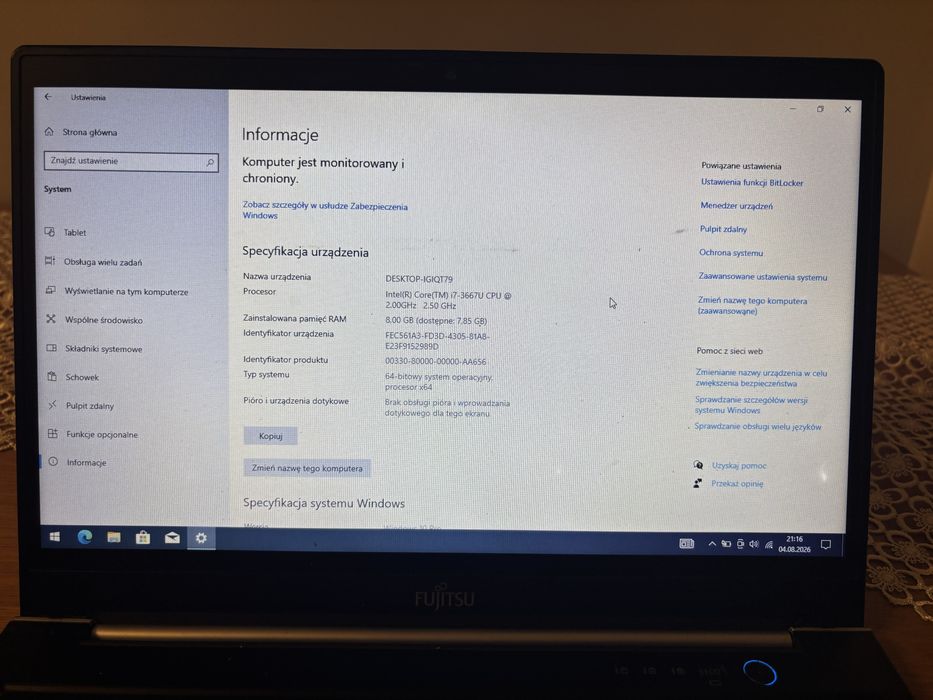 Ultrabook Fujitsu Lifebook U772 | i7-3667U | 8GB RAM | Działa / Do poprawek