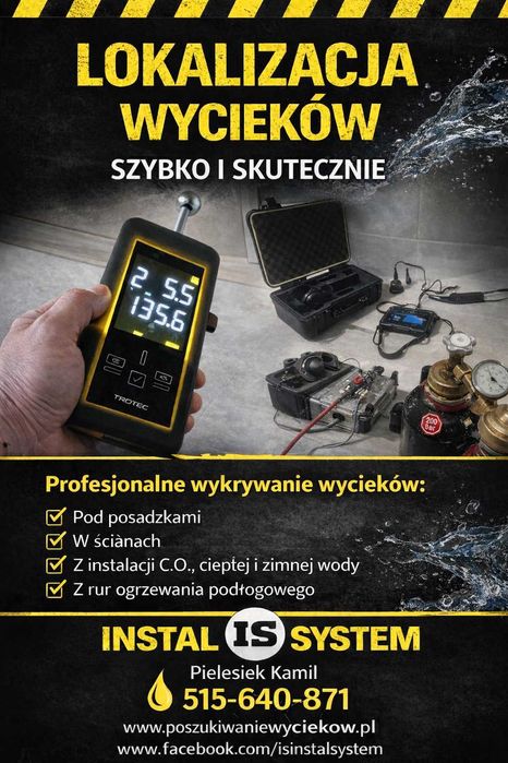 Lokalizacja wycieków wody, poszukiwanie przecieków - naprawa awarii