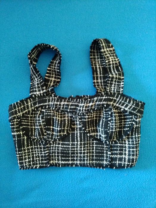 Top curto H&M preto e branco