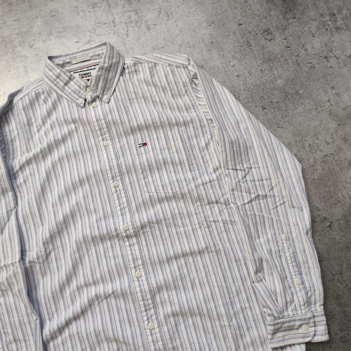 MĘSKA PREMIUM Elegancka Koszula Paski Elegancka Bawełna Tommy Hilfiger