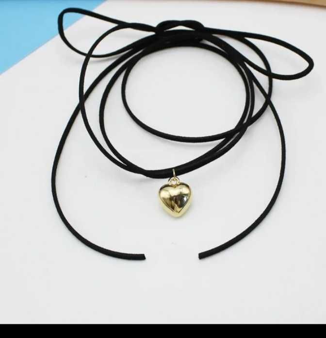 Шнурок чокер на шию із золотим/срібним сердечком (велике та маленьке)7