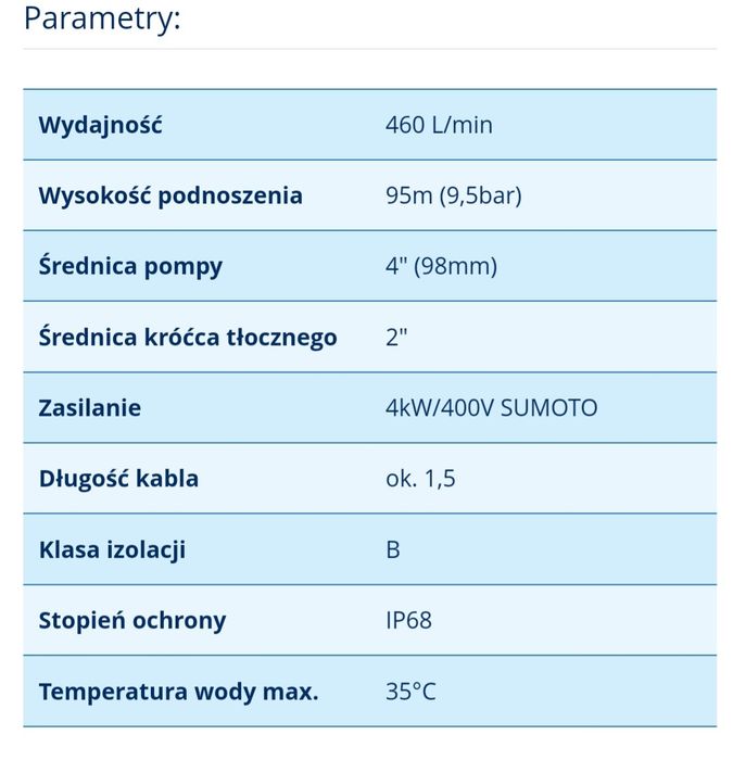 Pompa głebinowa 4V16 4kw SUMOTO 
95m(9,5bar) SUMOTO