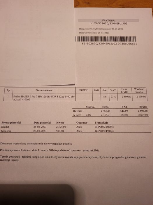 Pralka Haier 12kg I-pro 7 HW120-B14979-S 12KG 1400 OBR