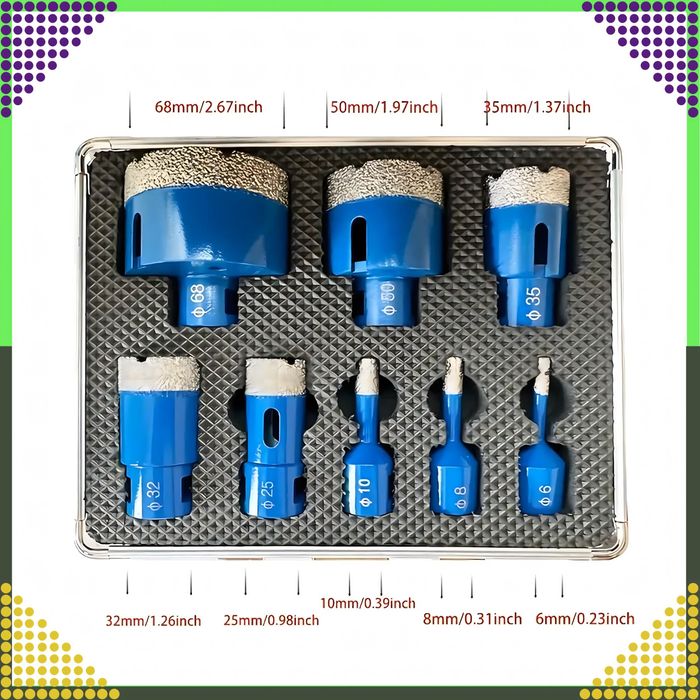 Zestaw Otwornic Koronki Wiertła Diamentowe do Gresu Płytek 6-68 mm