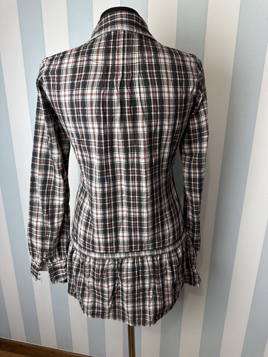 Elegancka tunika koszula z długim rękawem na guziki w kratkę 38 M