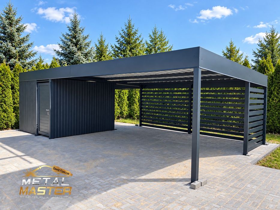 Wiata 9x5m z pomieszczeniem gospodarczym PRODUCENT na 2 auta