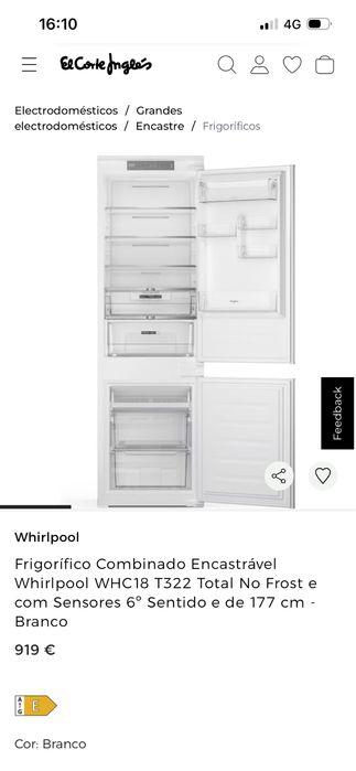 Frigorifico combinado Whirlpool de encastrar
