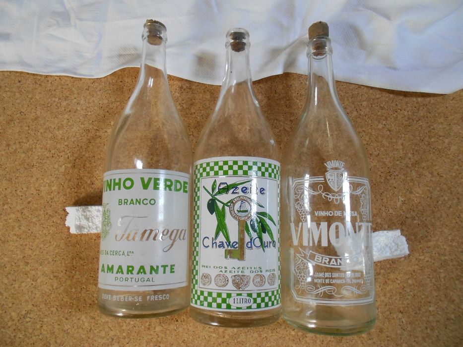 Garrafas antigas pirogravadas azeite, vinho, refrigerantes
