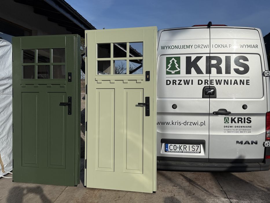 Drzwi zewnętrzne drewniane OD RĘKI zielone Amerykańskie  Cała Polska