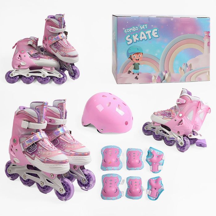 Ролики с защитой ПЕРЕДНЕЕ КОЛЕСО СВЕТ, стелька 17-20 см, d колес  6 см