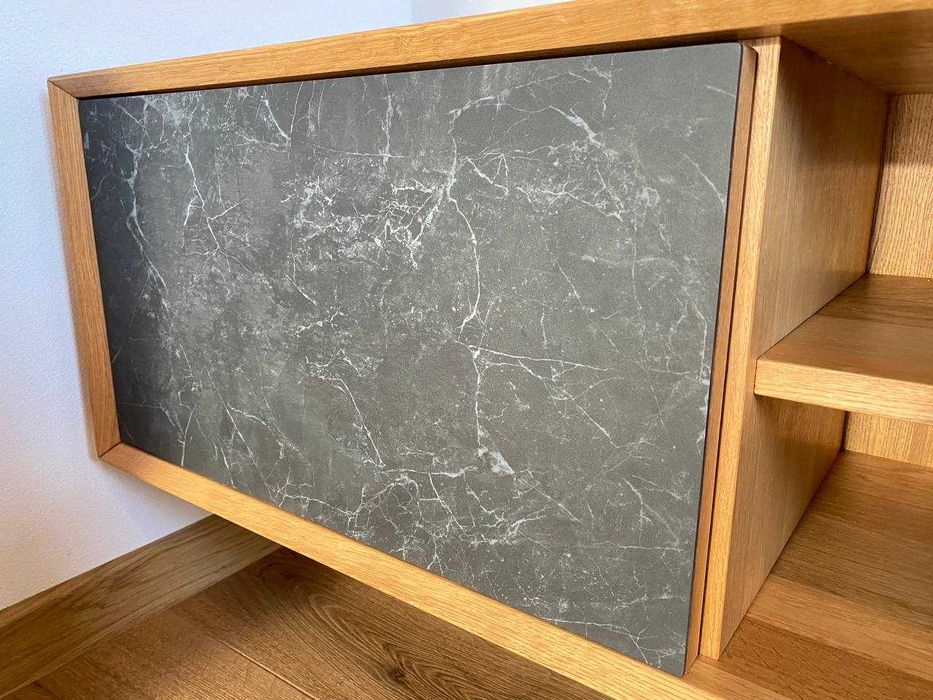 Szafka RTV, Lity Dąb, Spiek Kwarcowy, Loftowy Styl