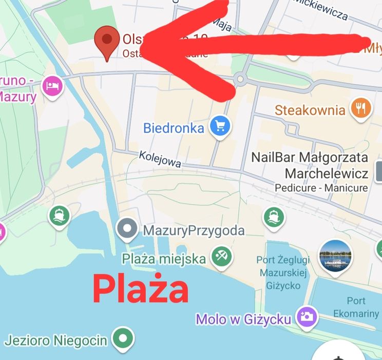 Przy plaży faktura Giżycko centrum do wynajęcia.