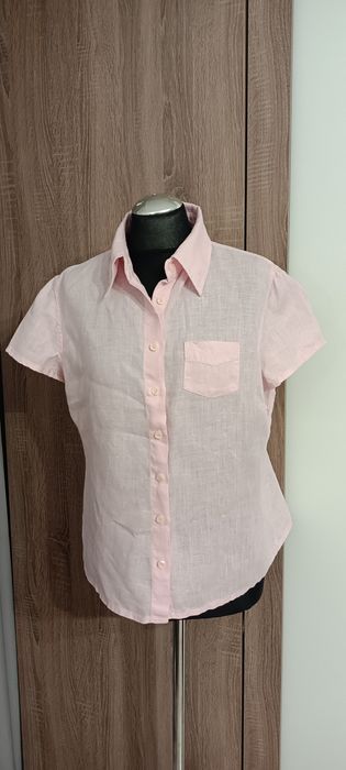 Koszula damska bluzka rozpinana z krótkim rękawem 100% len L 40