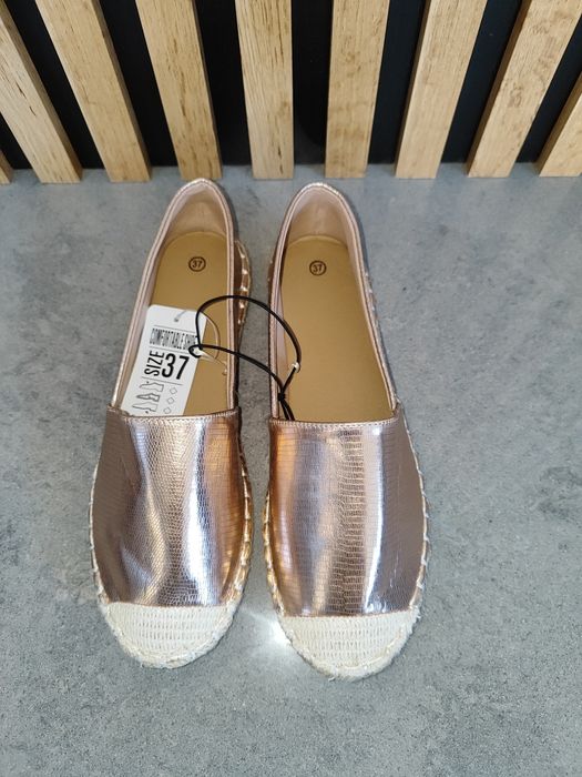 Złote różowe espadryle baleriny 37