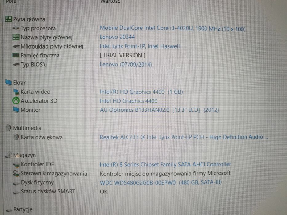 Laptop Lenovo Yoga 2 13 Dotykowy ekran multitouch i3 4030U 480GB ssd