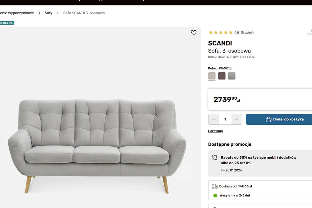 Scandi kanapa sofa 3 osobowa meble agata