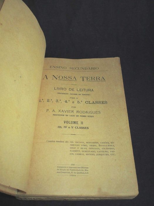 Livro A Nossa Terra Volume II Xavier Rodrigues Ensino Secundário