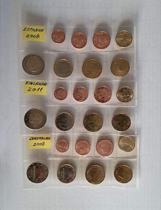 Set Moedas Euro UNC 
Espanha 2008, Finlandia 2011, Luxemburgo 2008