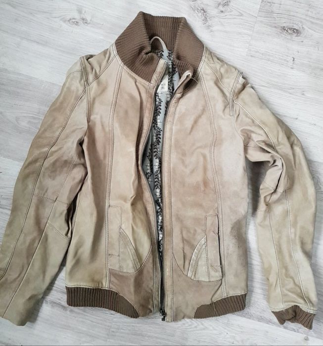 Kurtka skórzana M Pull & Bear jasny brąz beżowa camel
