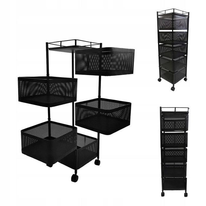 WÓZEK kuchenny 5 koszy czarny metalowy 90cm mobilny