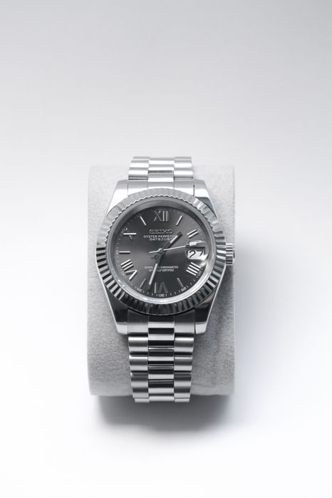 Zegarek Custom Mod Datejust Roman Gray President Seiko Mod